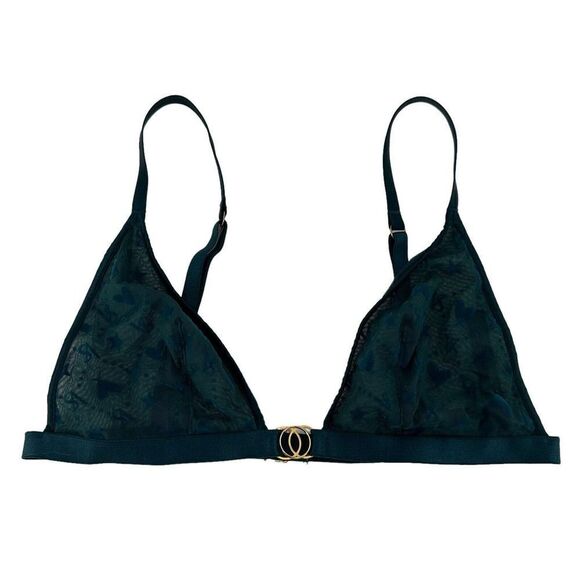 Victorias Secret Bralette Emerald Green Sheer Triangle Velvet Size L Hearts Sexy - Picture 11 of 11